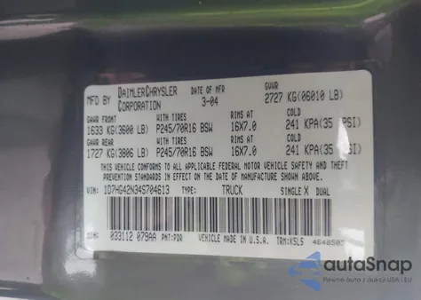 2004 Dodge Dakota Slt from USA, damaged, VIN 1D7HG42N34S704613